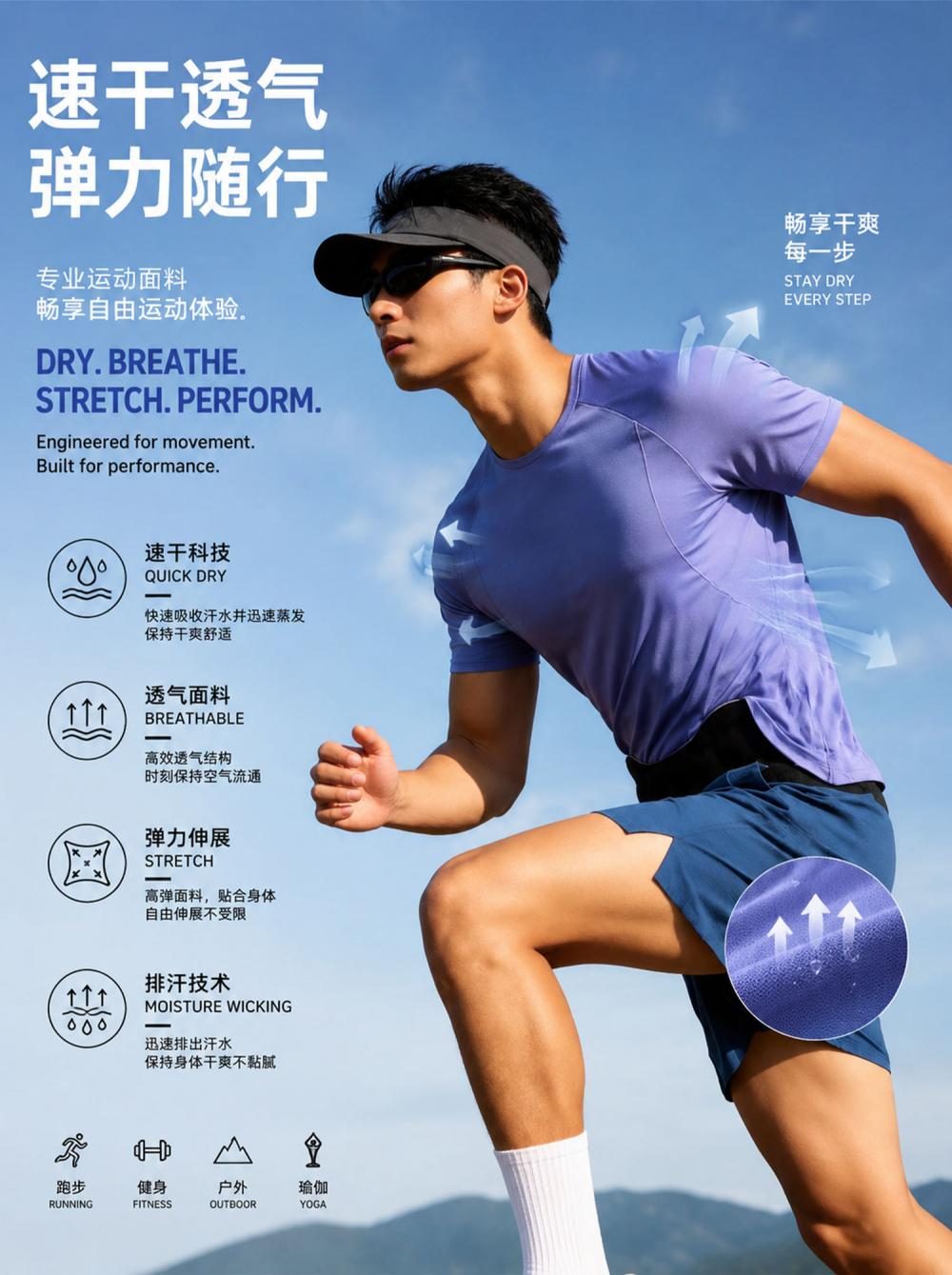 ORUNN 91087 跑步训练短袖速干透气功能展示