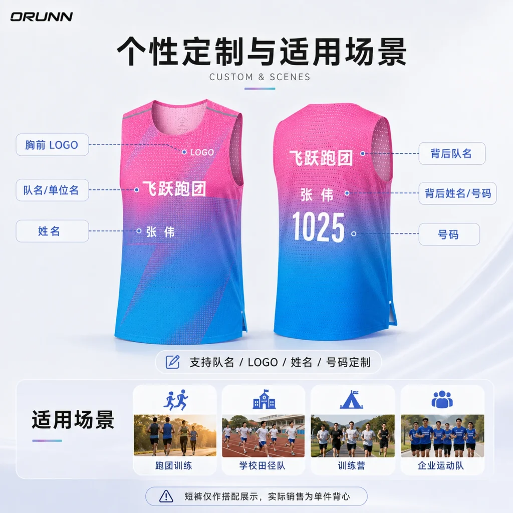 跑步训练背心队名LOGO姓名号码定制和跑团学校训练营企业场景