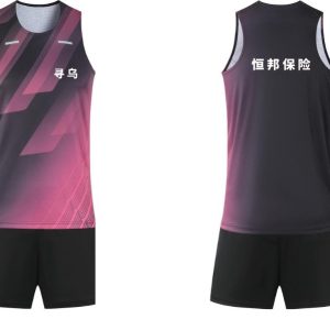 黑粉渐变男女田径服背心短裤套装正面和背面